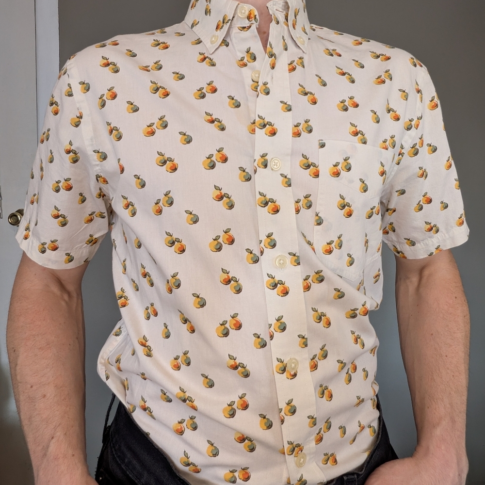 Club Monaco Cream Shirt with Fruit Pattern